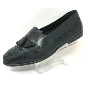Todays News Mens Loafers 9.5 Black Brown Leather‎ Woven Kiltie Tassel Classic